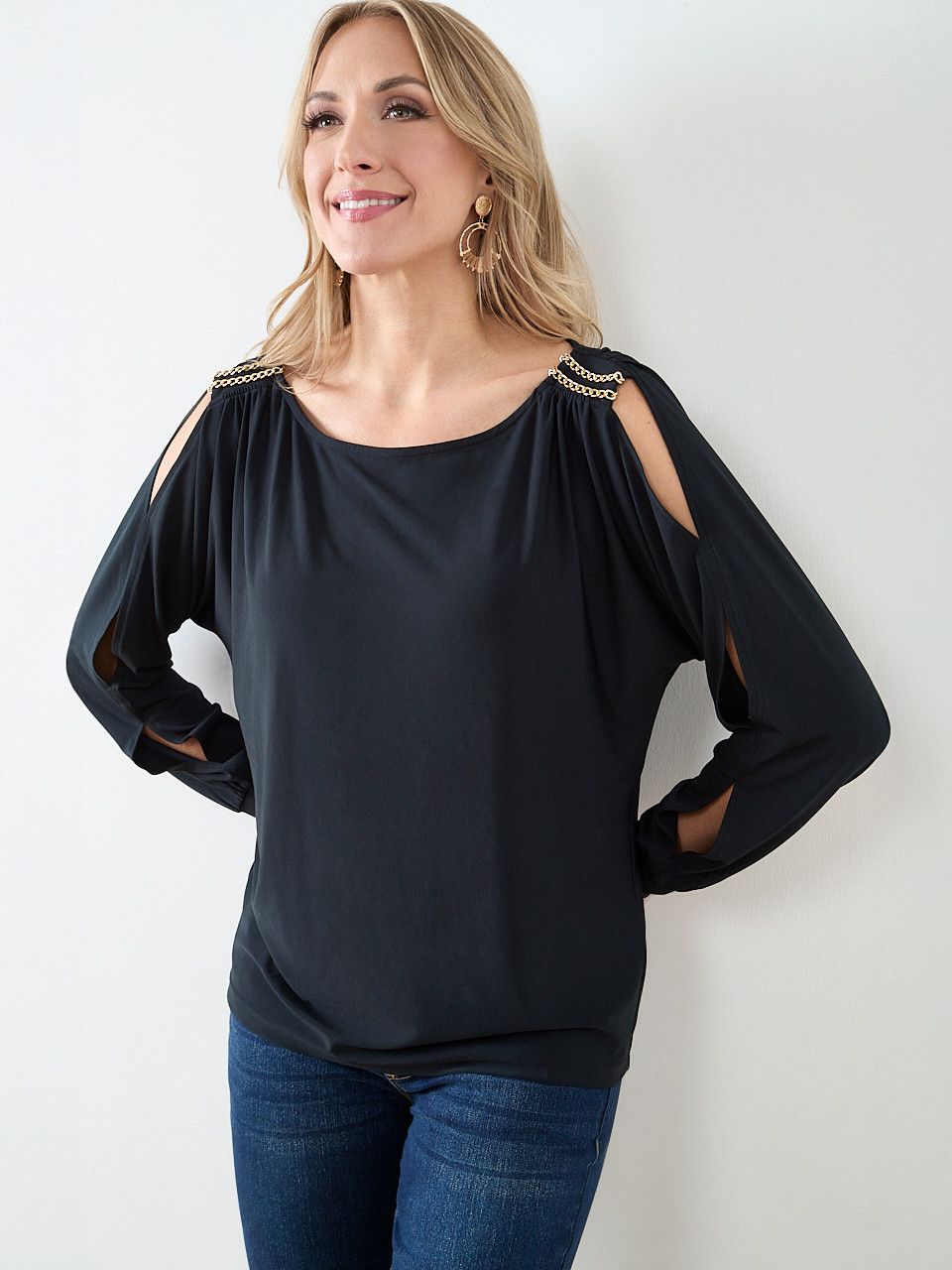 Boat Neck Top with Shoulder Detail | Cleo