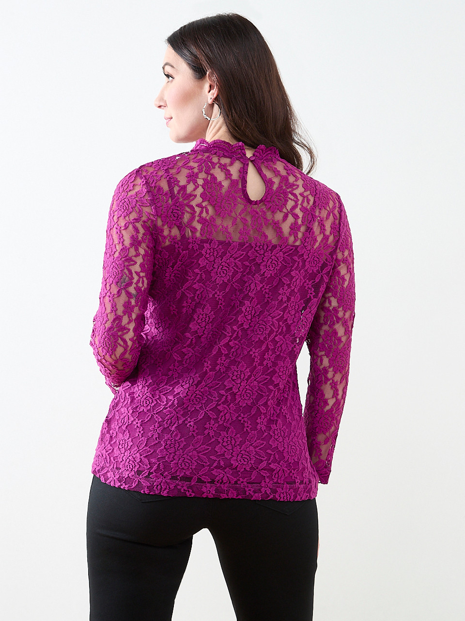 Bracelet Sleeve Mock Neck Lace Top