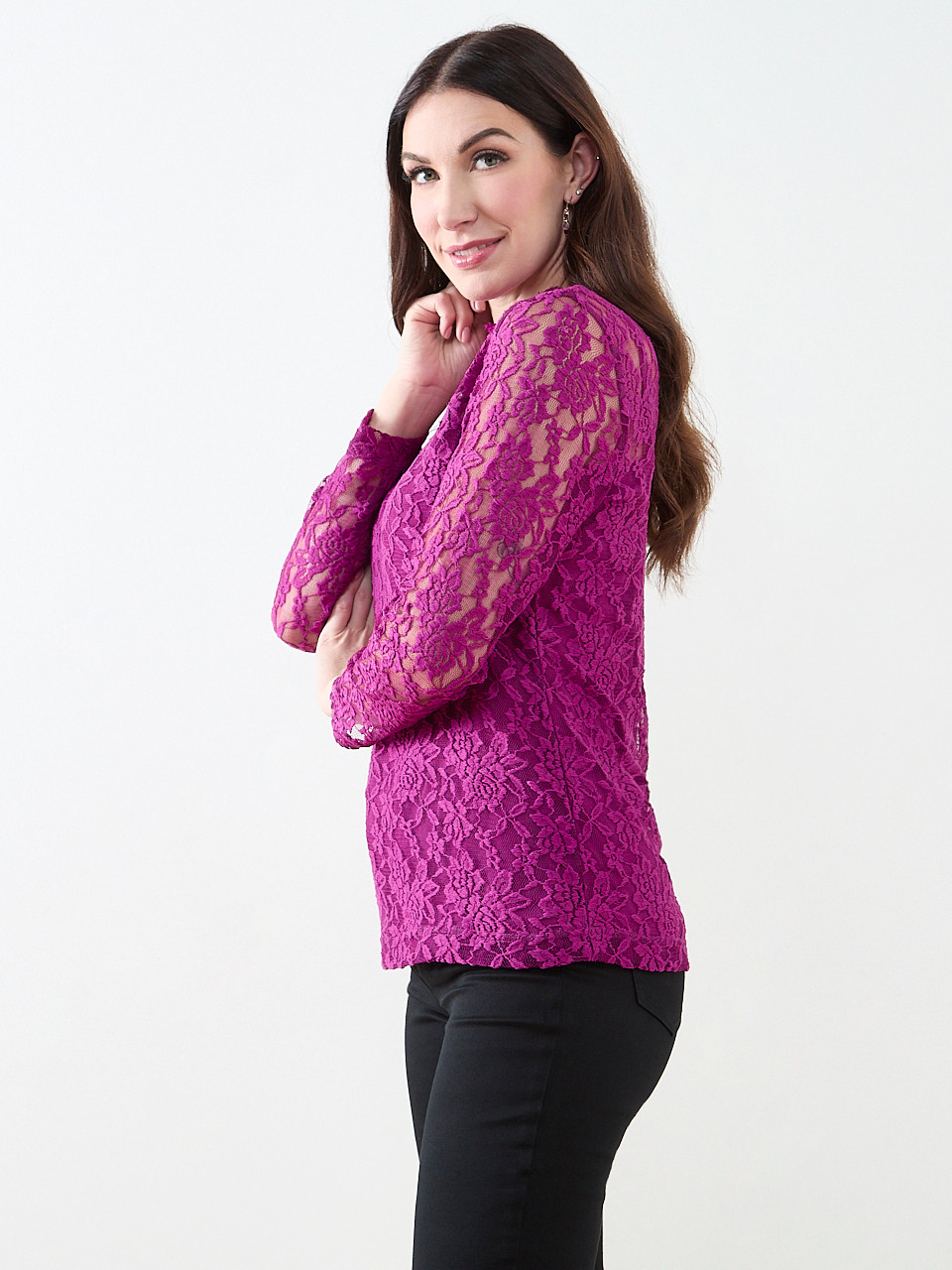 Bracelet Sleeve Mock Neck Lace Top | Cleo