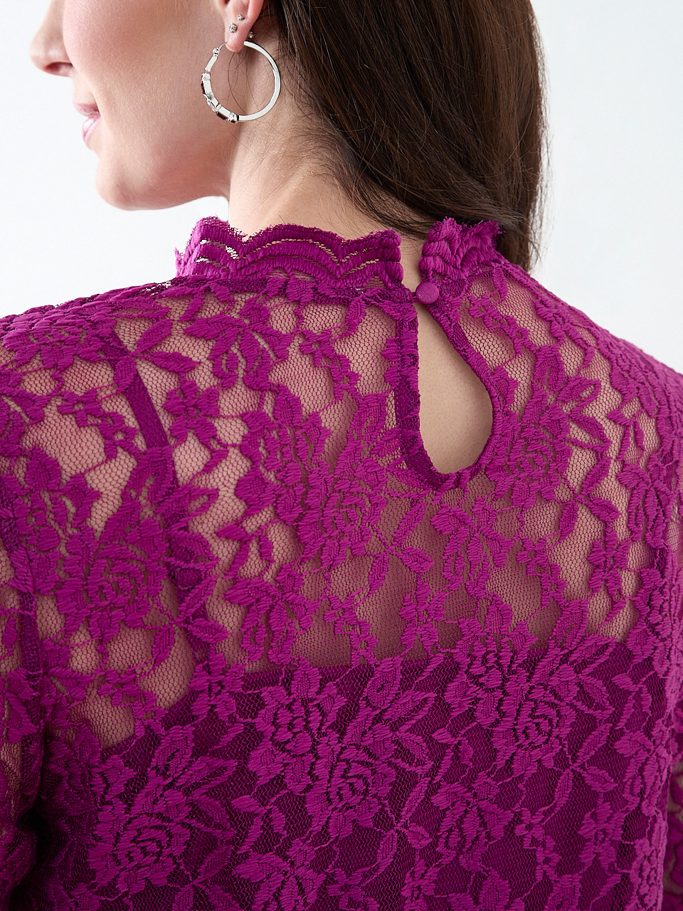 Bracelet Sleeve Mock Neck Lace Top