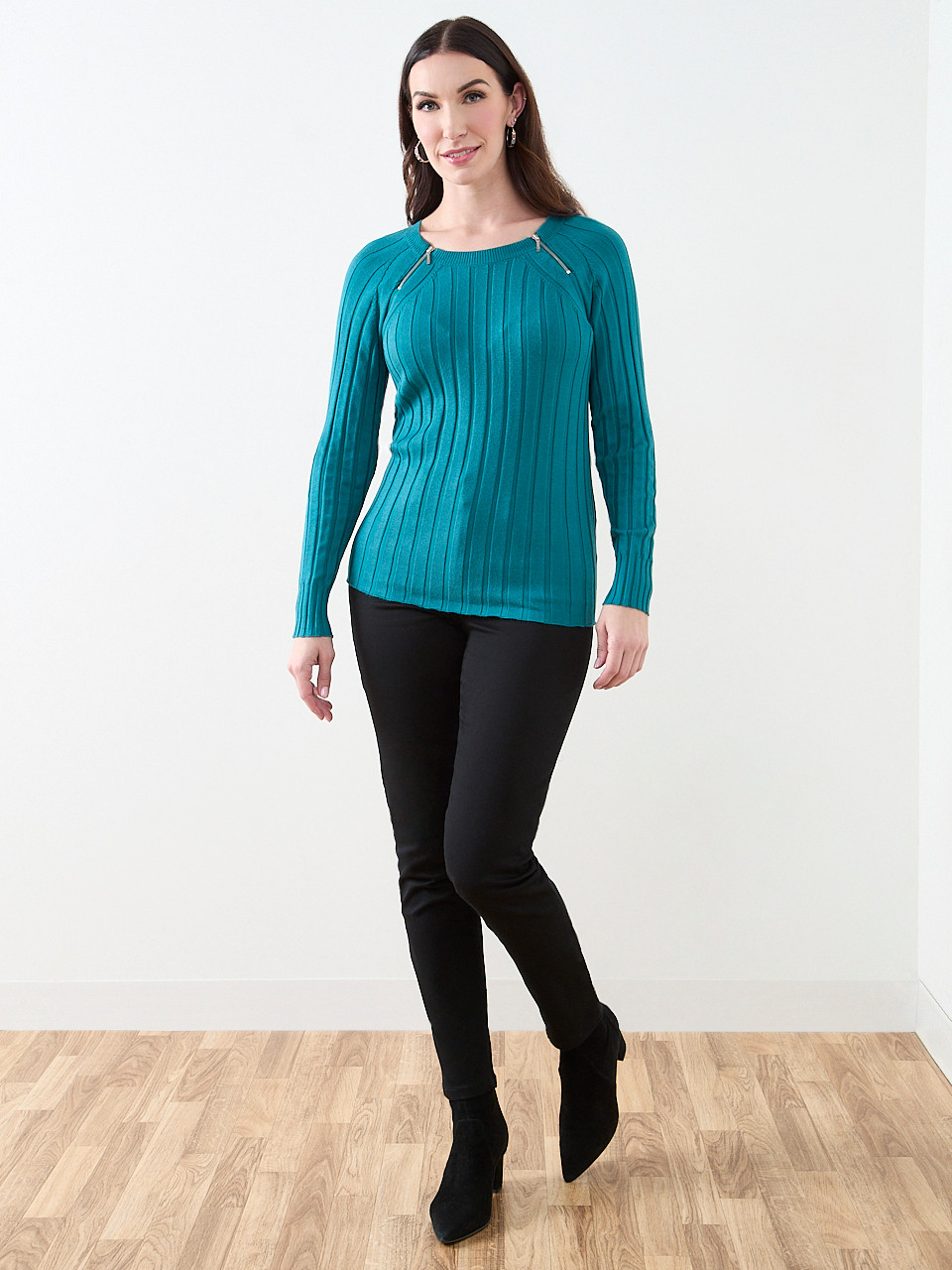 Long Sleeve Knit Zip Shoulder Sweater | Cleo