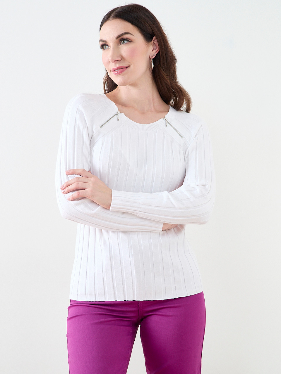 Long Sleeve Zip Shoulder Sweater