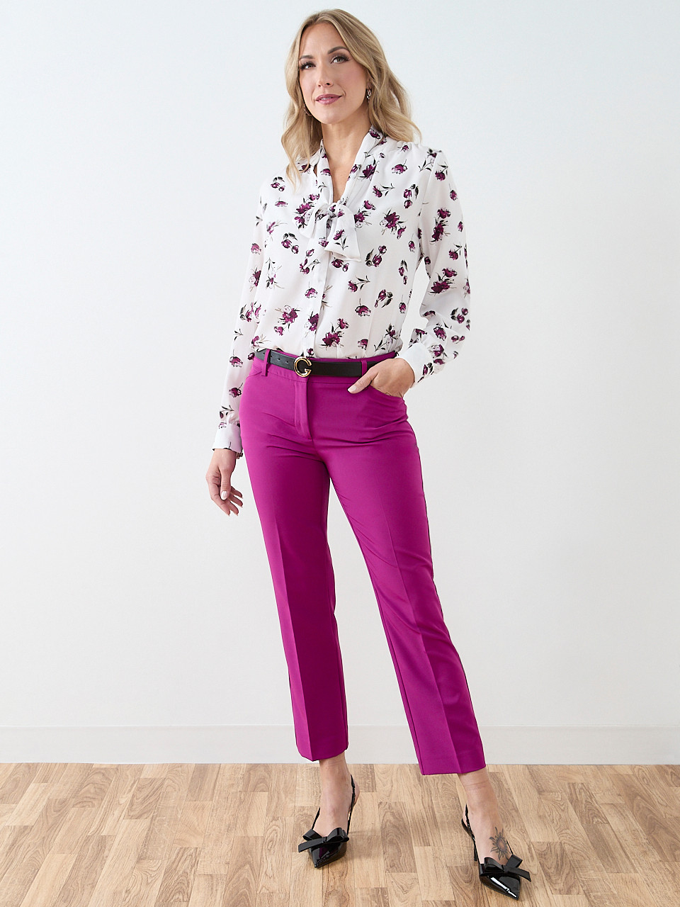 Long Sleeved Removable Bow Blouse