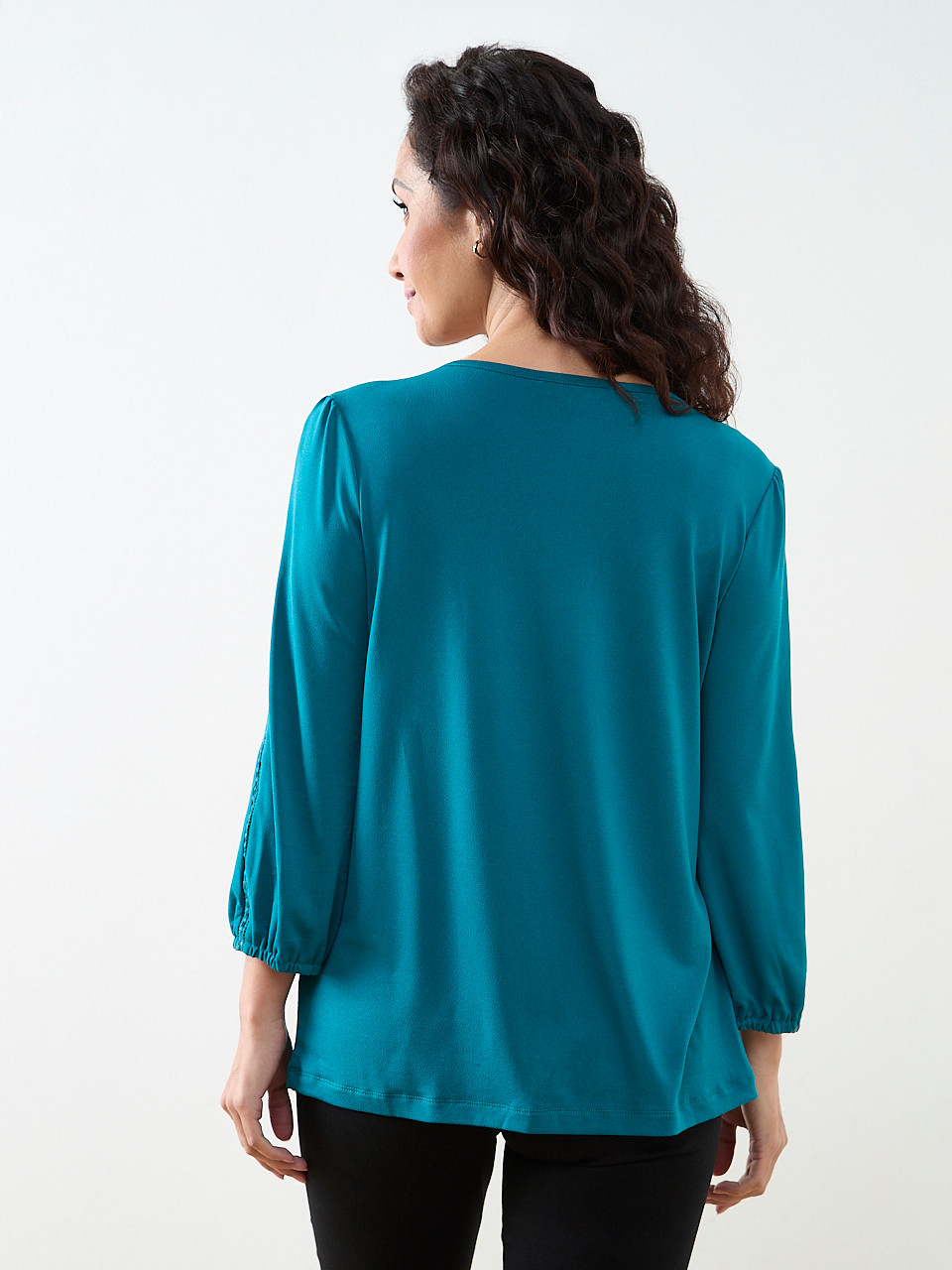 Petite 3/4 Sleeve Crochet Insert Top