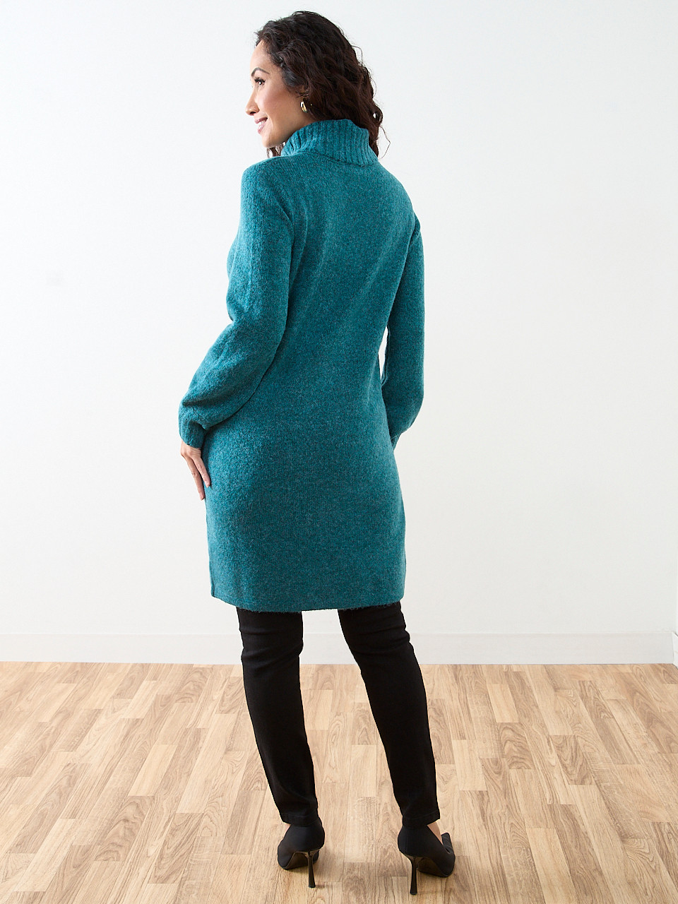 Petite Long Front Slit Turtle Neck Sweater