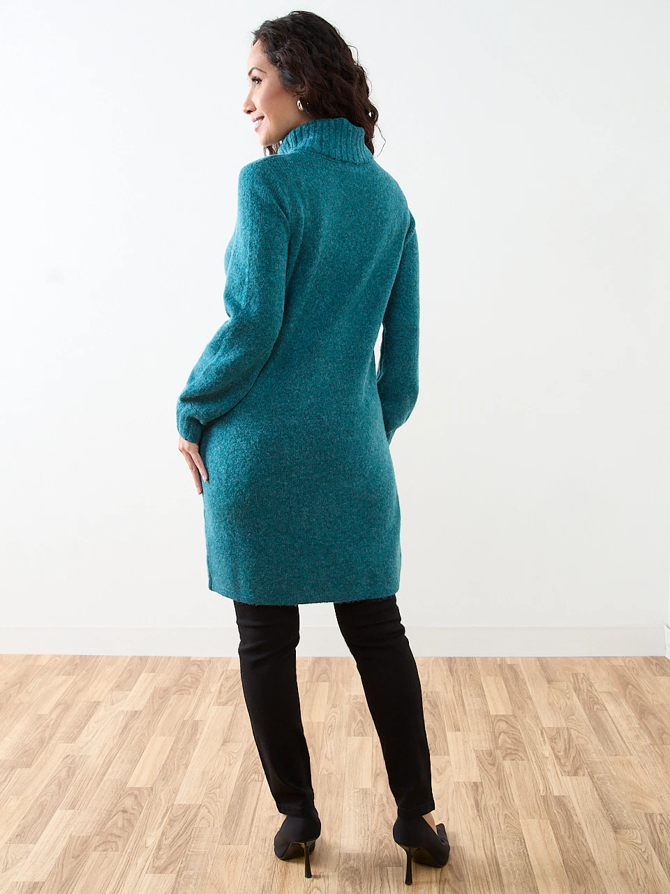Petite Long Front Slit Turtle Neck Sweater
