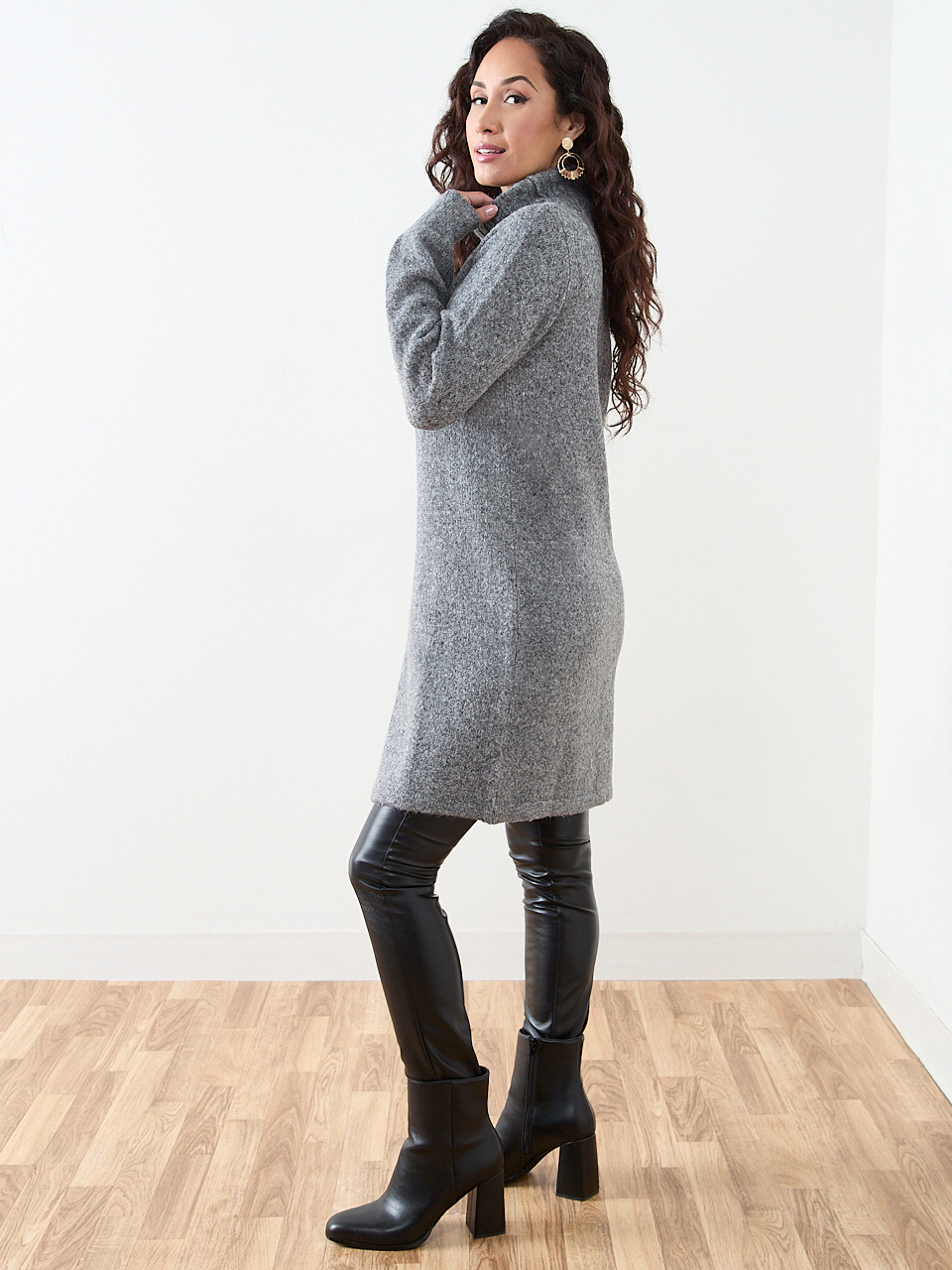 Petite Long Front Slit Turtleneck Sweater