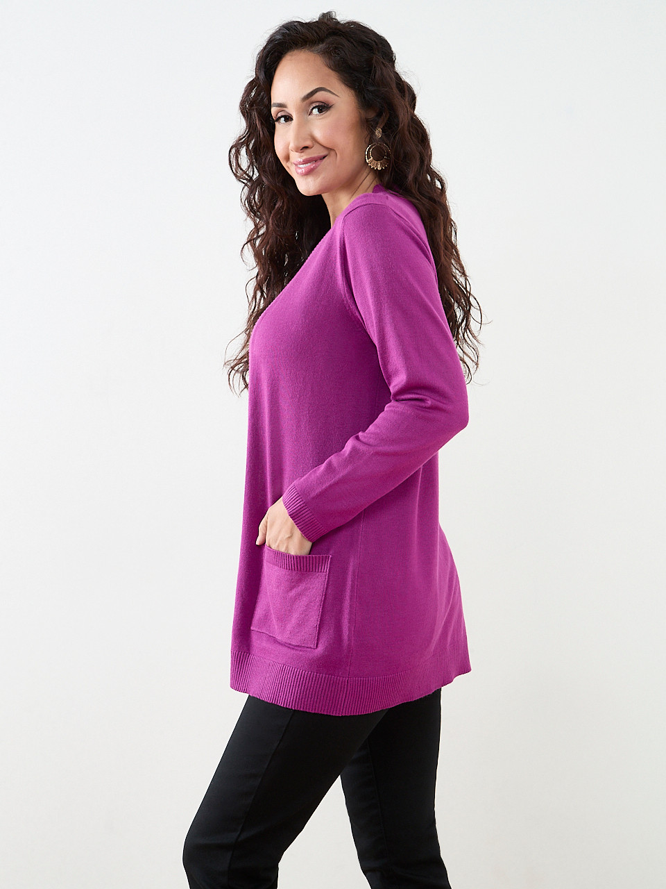 Petite Long Sleeve Knit Pocket Cardigan
