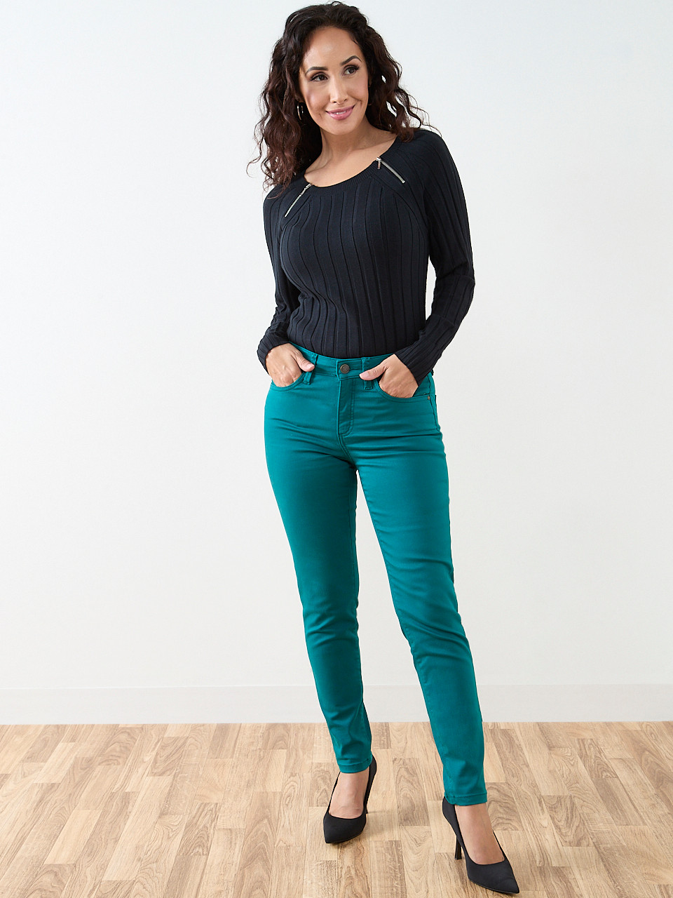 Petite Long Sleeve Knit Zip Shoulder Sweater