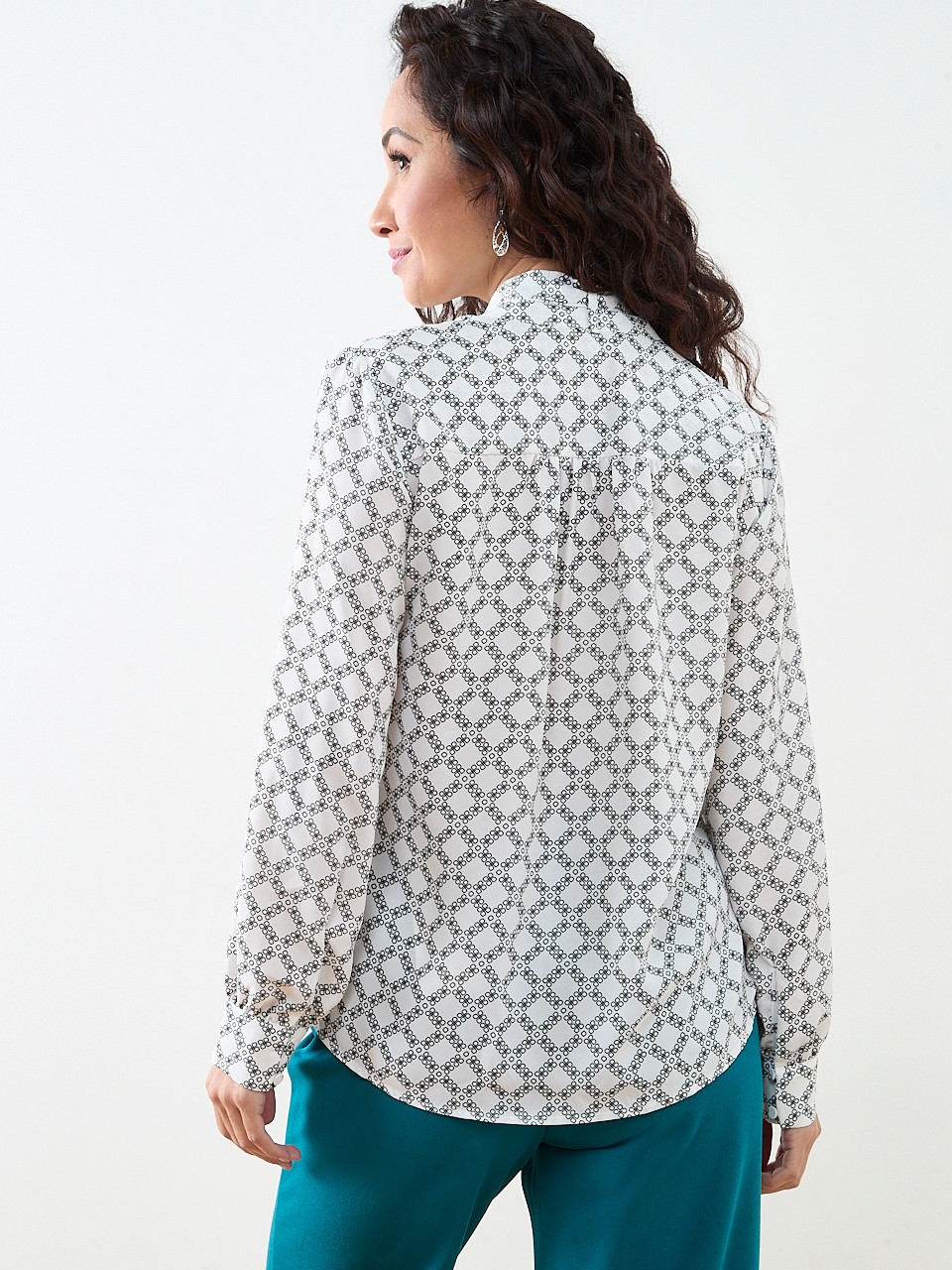 Petite Long Sleeved Removable Bow Blouse