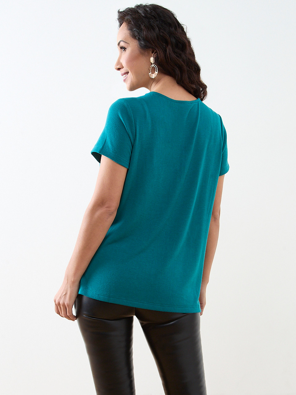 Petite Peacock Short Sleeve Lightweight Knit Tunic