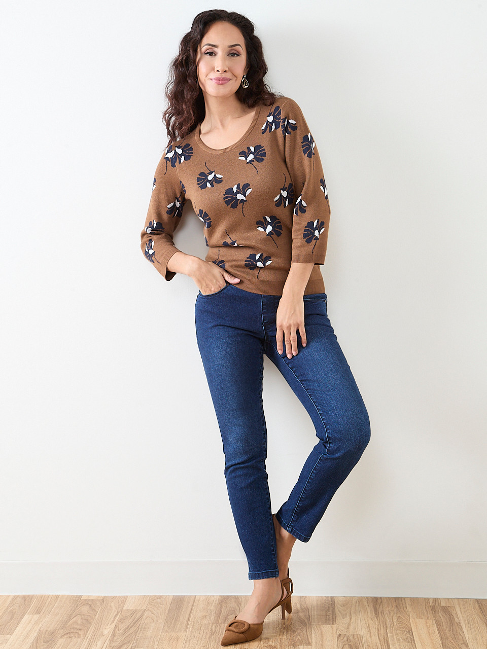 Petite Short Sleeve Knit Pattern Pullover