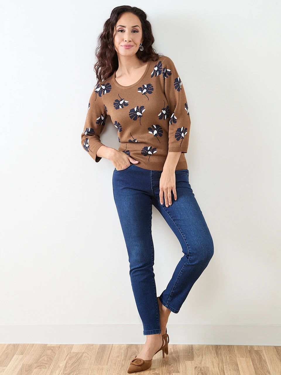 Petite Short Sleeve Knit Pattern Pullover
