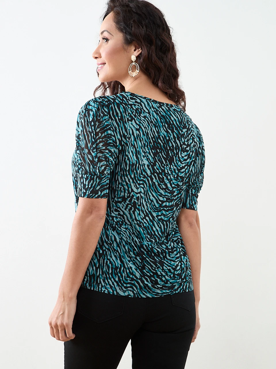 Petite Short Sleeve Round Neck Mesh Top
