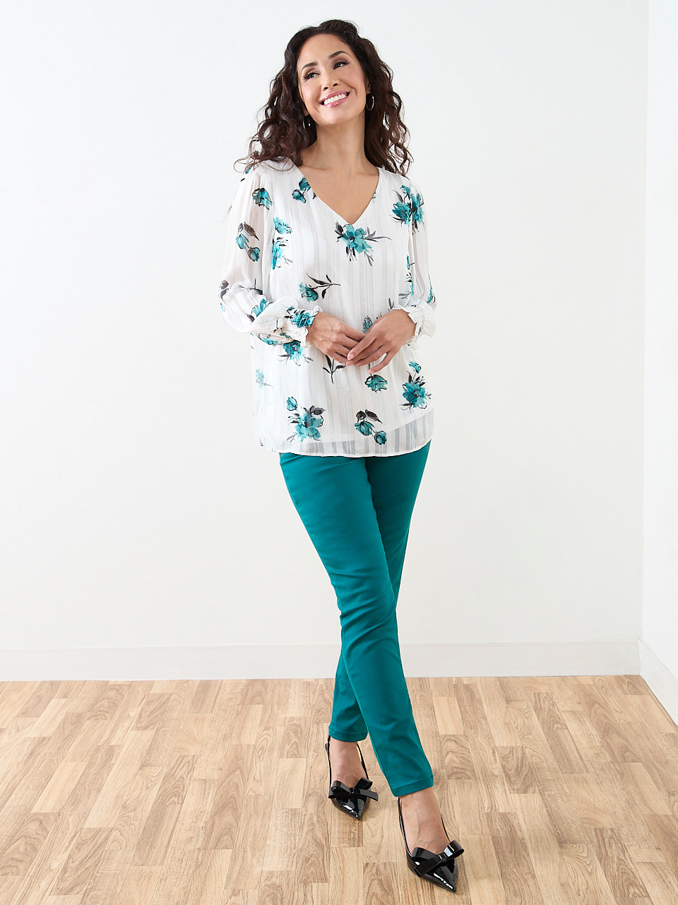 Petite Smocked-Cuff Blouse