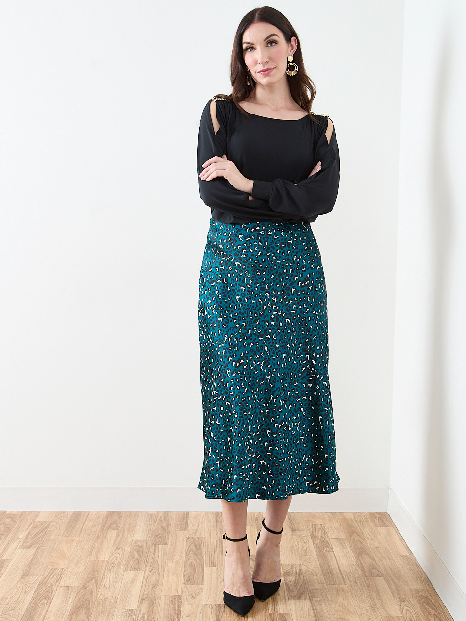 Satin A-Line Mid-Length Skirt
