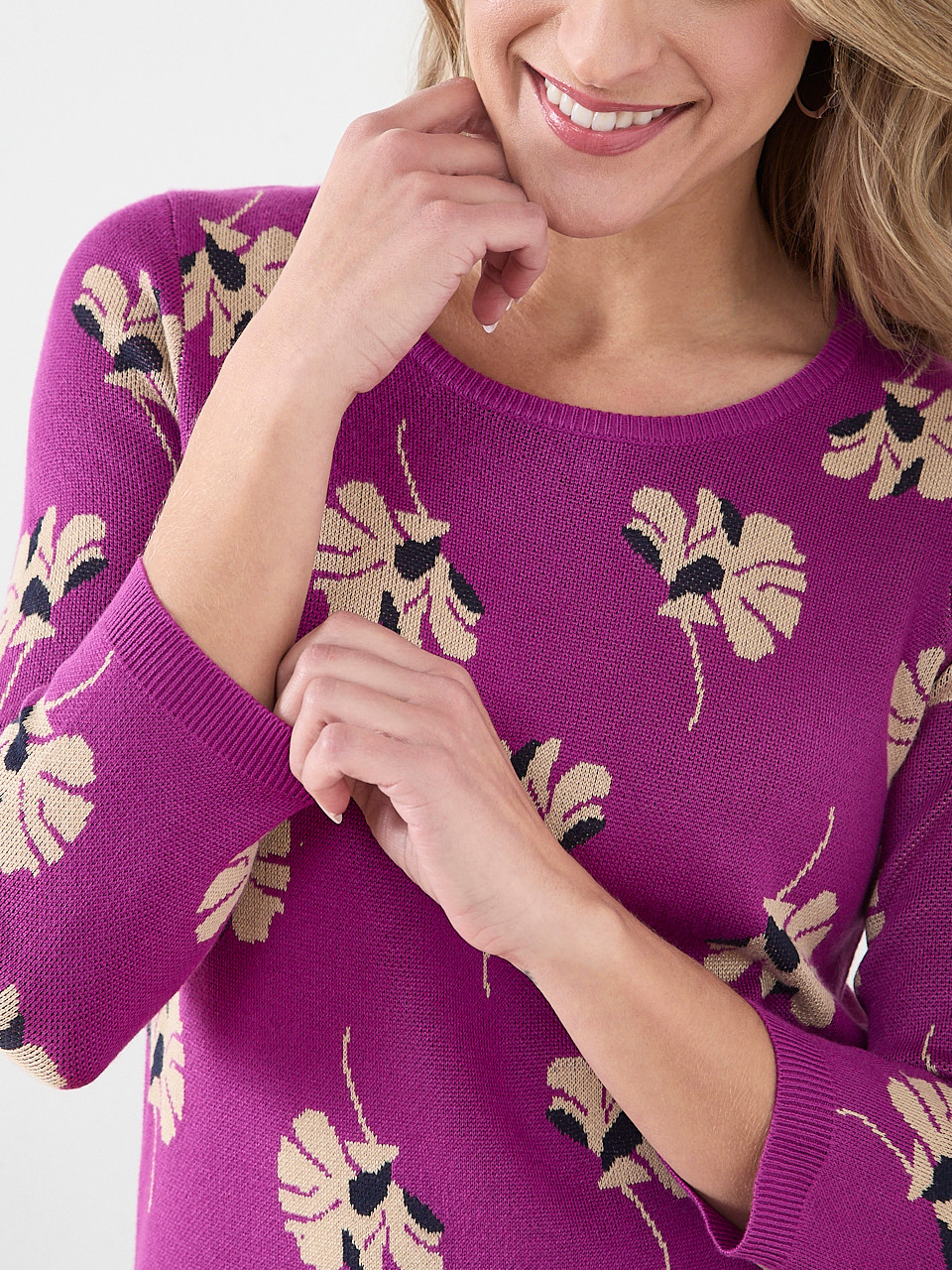 3/4  Sleeve Knit Pattern Pullover