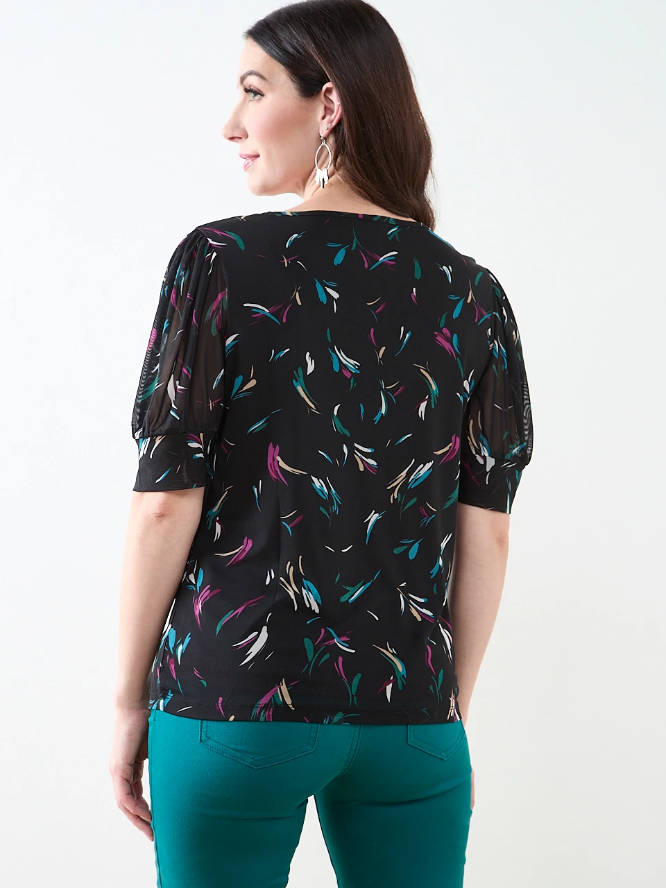 Short Sleeve Round-Neck Mesh Top