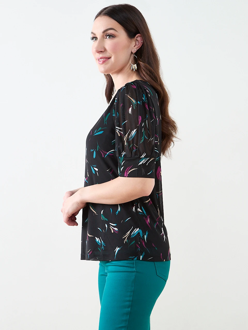 Short Sleeve Round-Neck Mesh Top