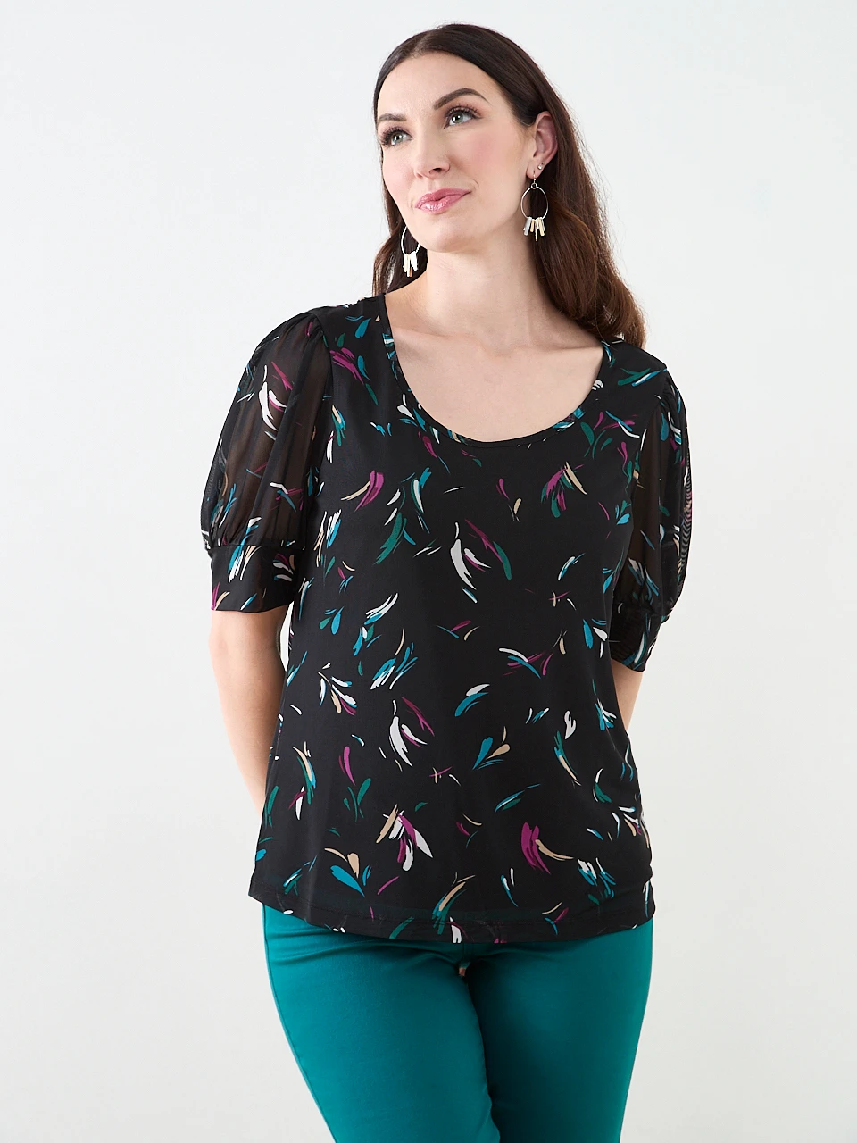 Short Sleeve Round-Neck Mesh Top