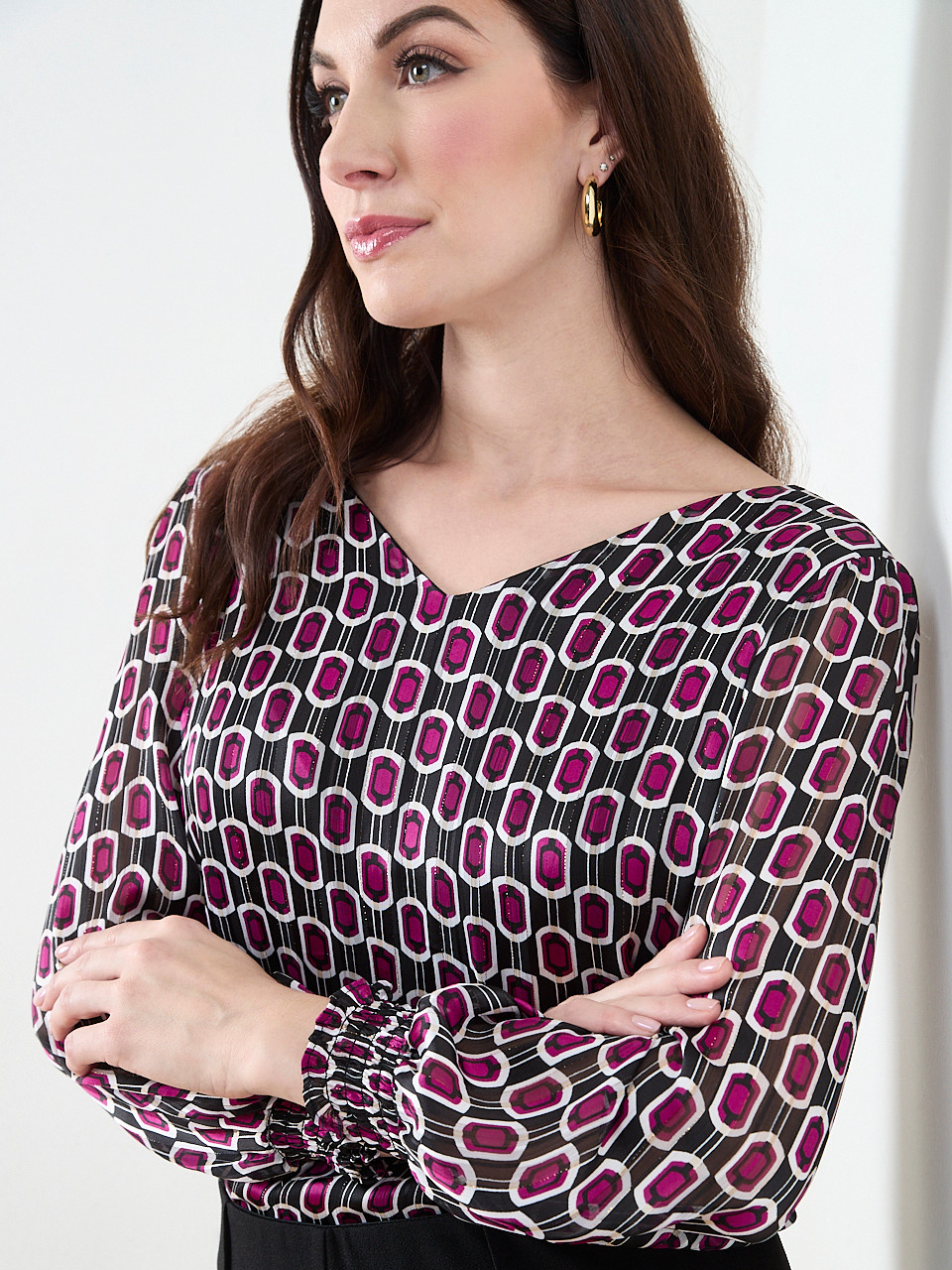 Smocked-Cuff Blouse
