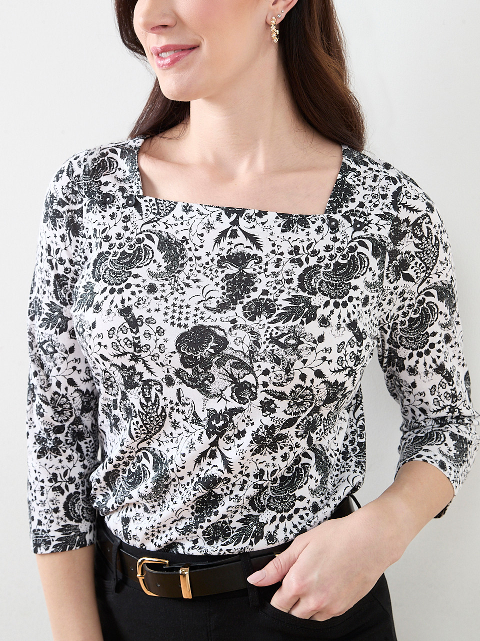 3/4 Sleeve Square Neck Tee