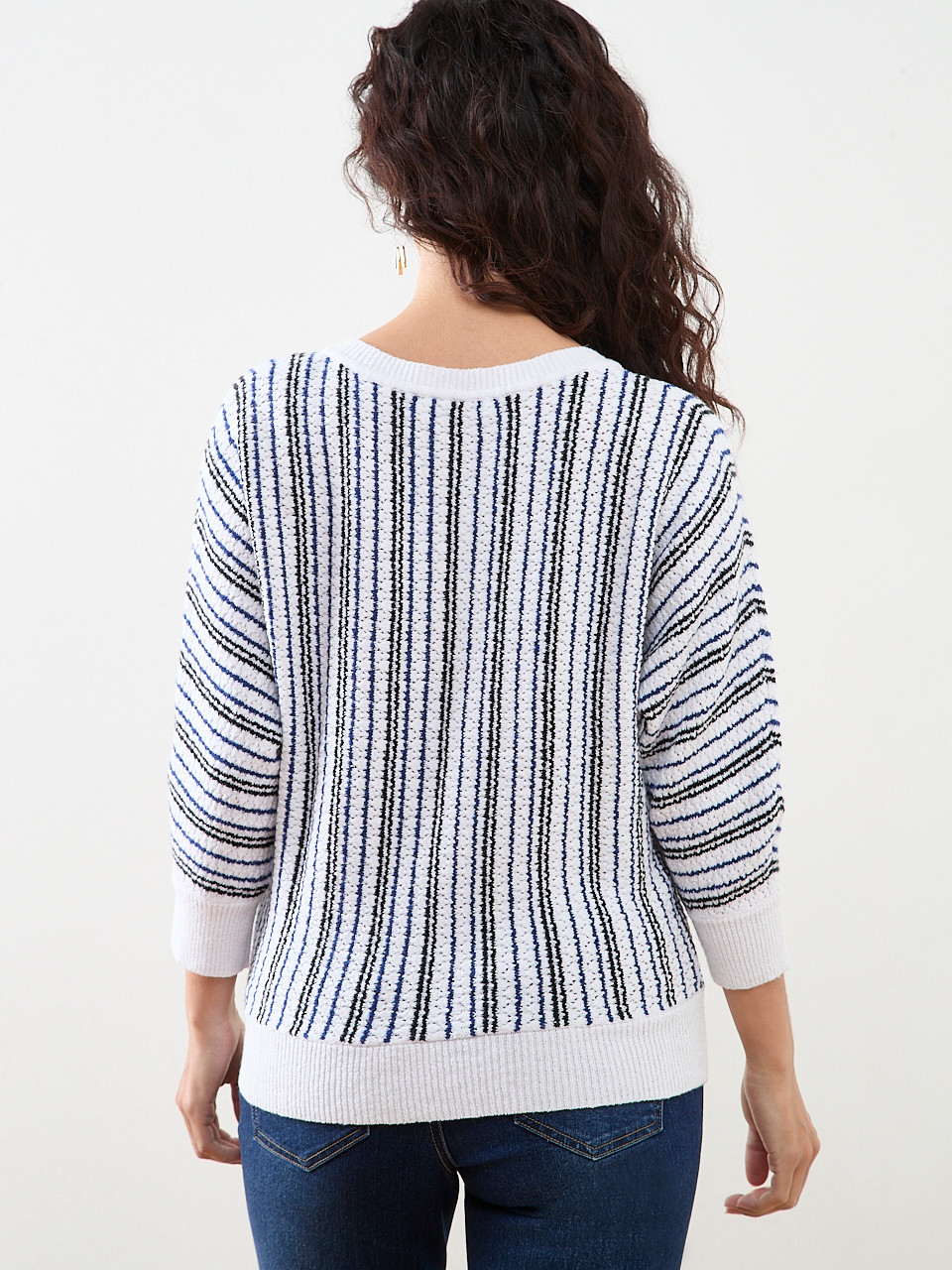 3/4 Sleeve Striped V-Neck Sweater