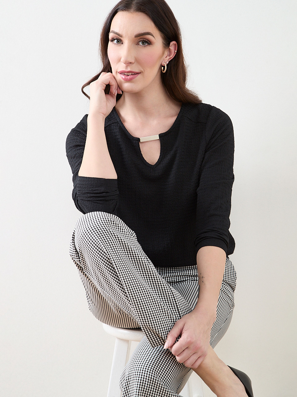 3/4 Sleeve Top with Hardware Detail