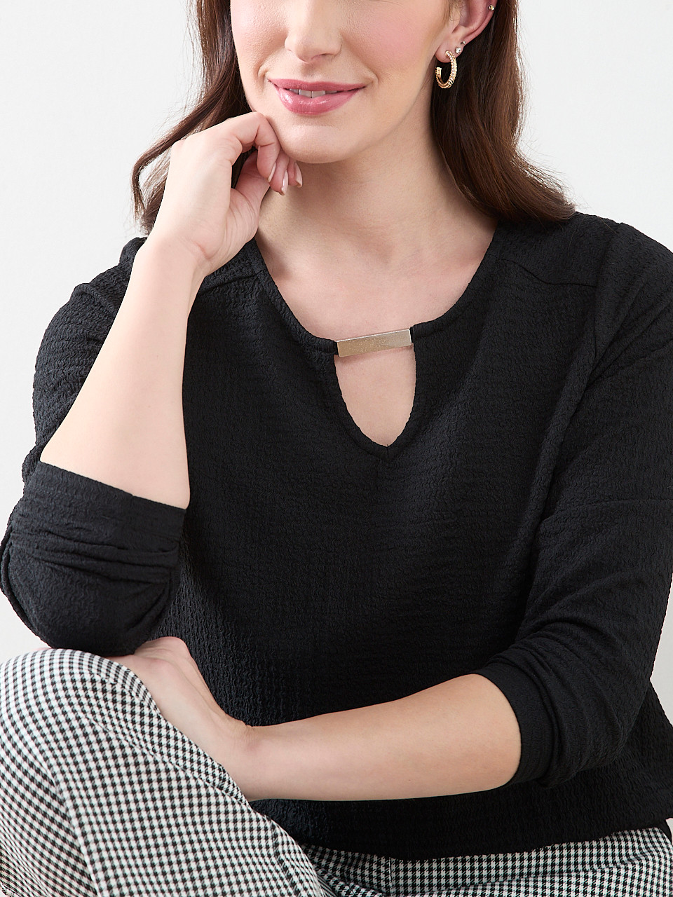 3/4 Sleeve Top with Hardware Detail