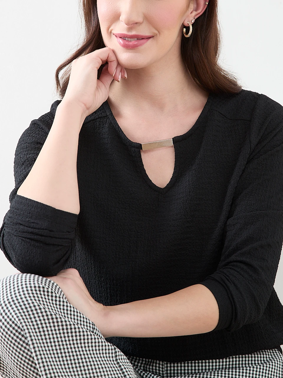 3/4 Sleeve Top with Hardware Detail