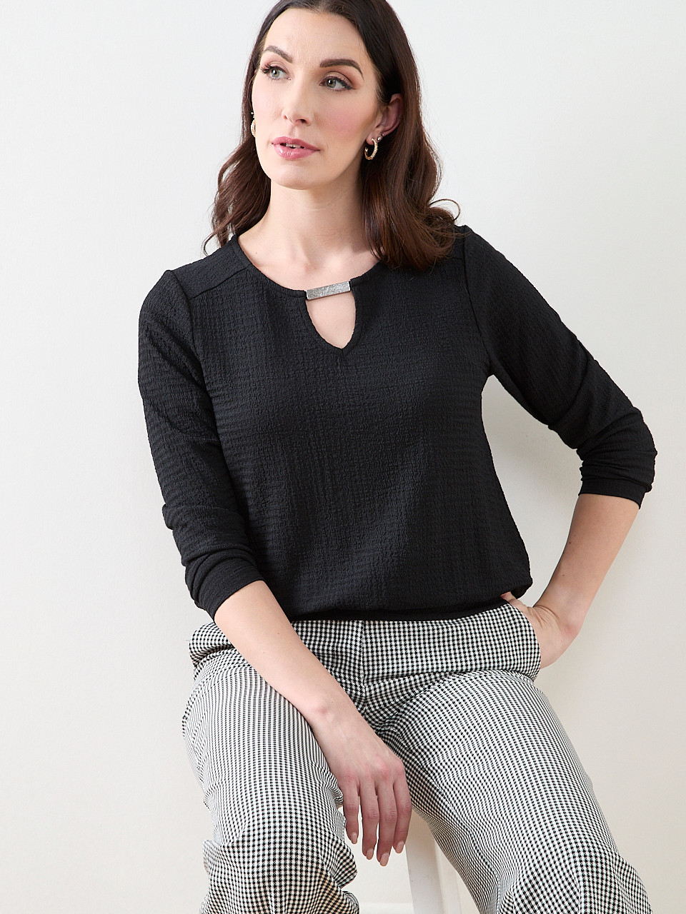3/4 Sleeve Top with Hardware Detail