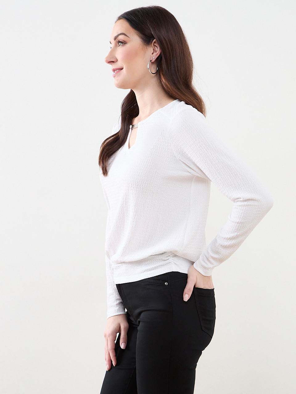 3/4 Sleeved Top with Hardware Detail
