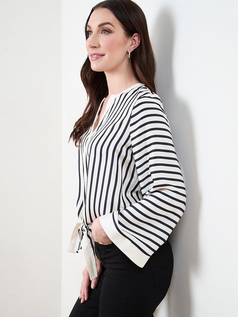 Bell Sleeve Tie Front Blouse
