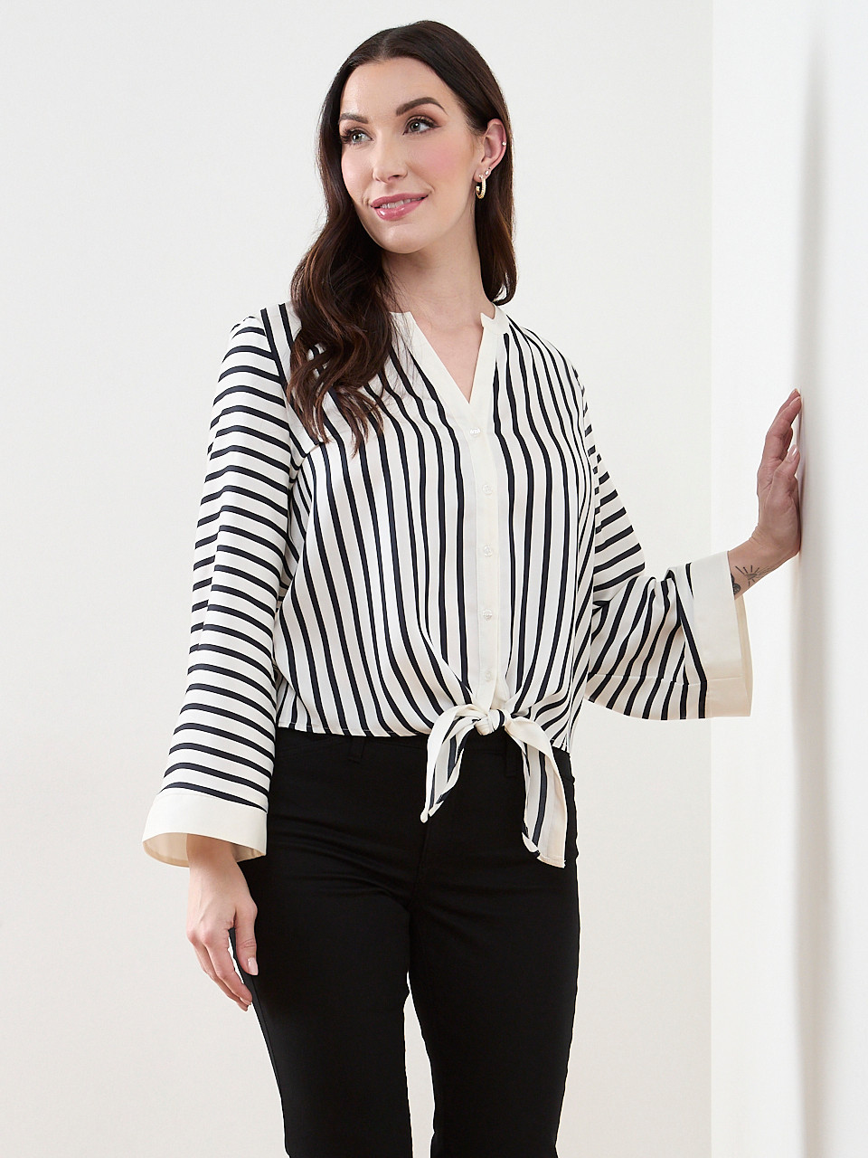 Bell Sleeve Tie Front Blouse | Cleo
