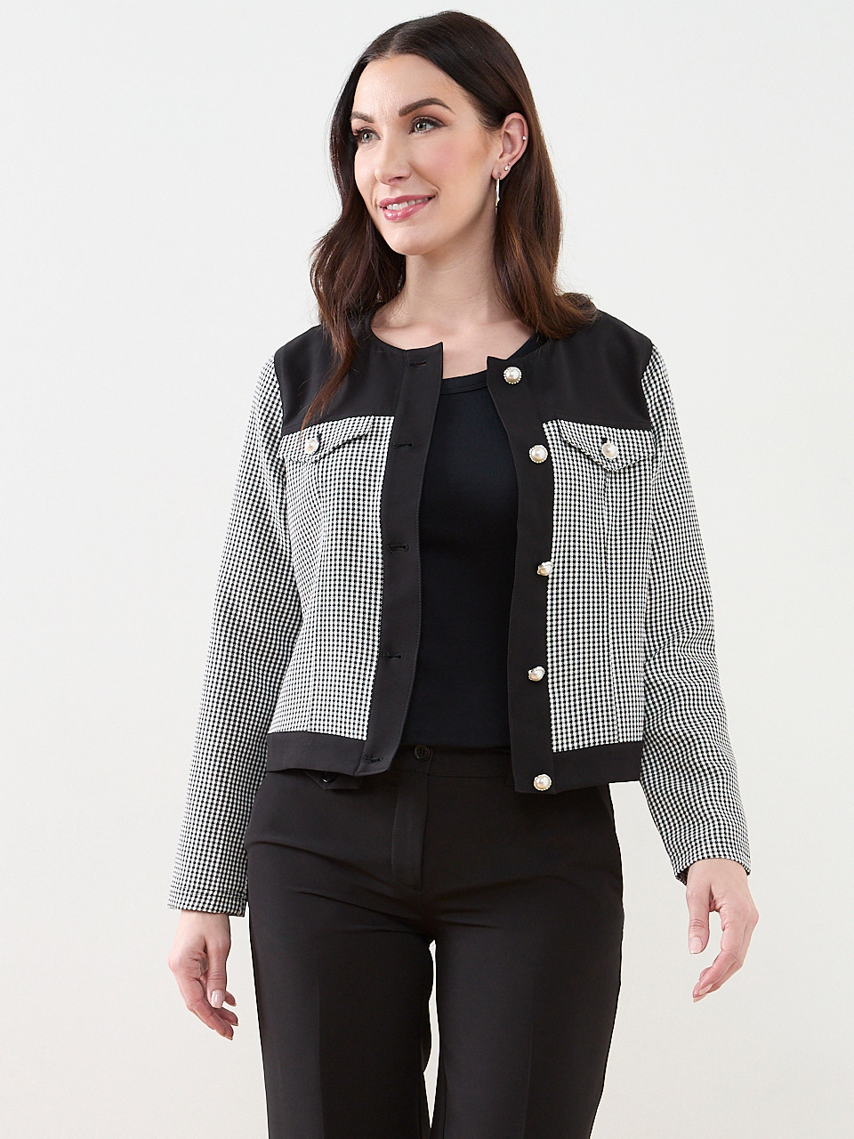 Checked Collarless Blazer