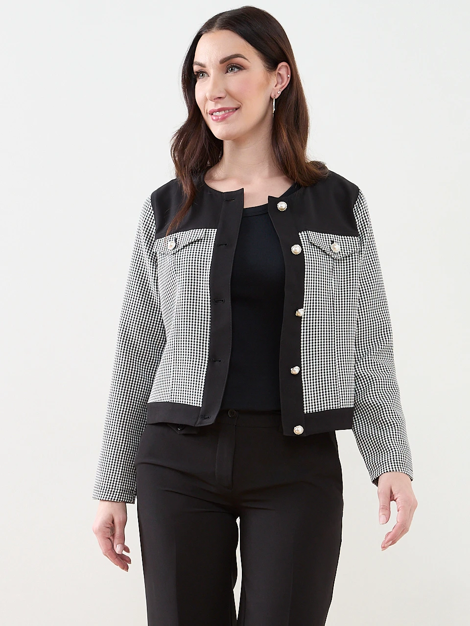 Checked Collarless Blazer