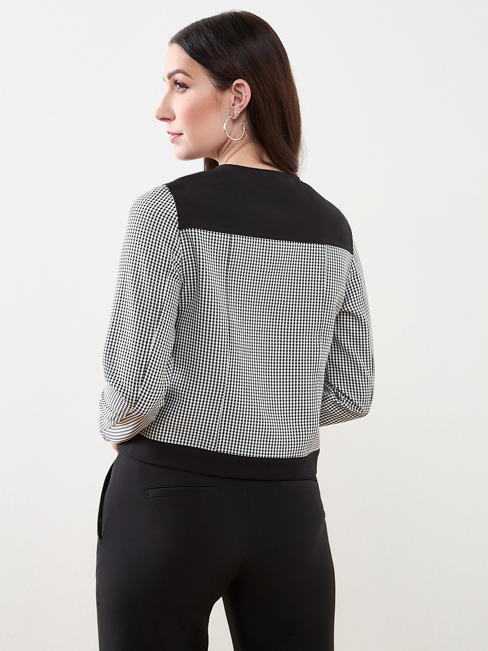 Checked Collarless Blazer