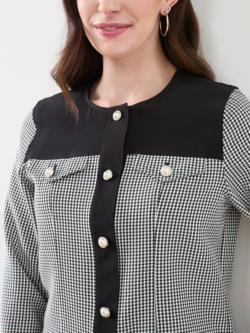 Checked Collarless Blazer