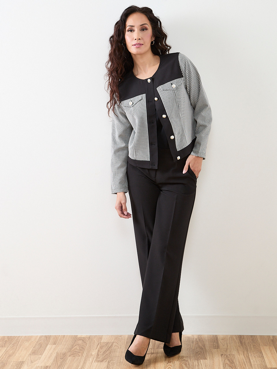 Checked Collarless Blazer