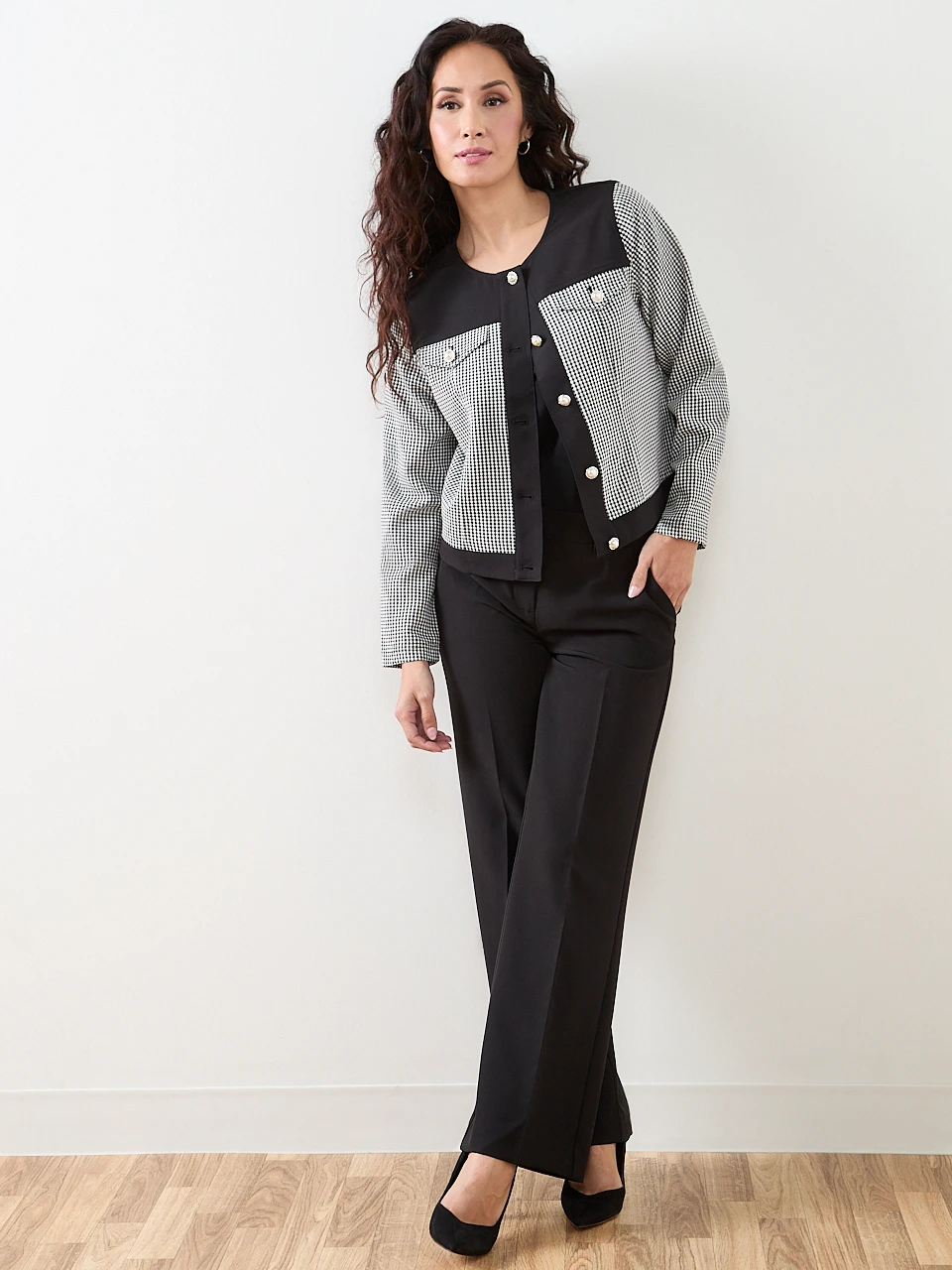 Checked Collarless Blazer