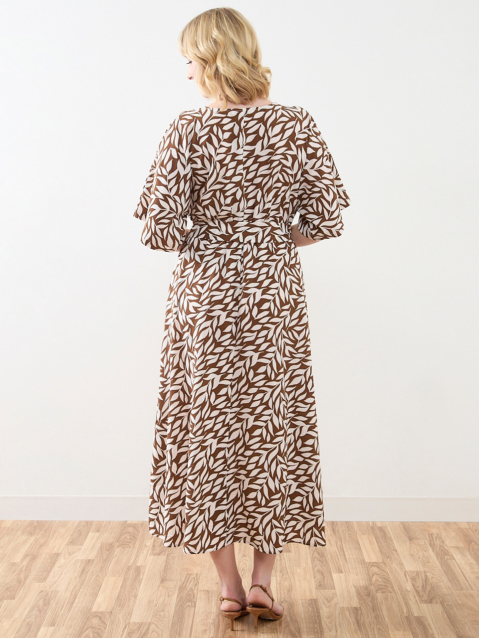 Crepe Neutral Leaf Kimono Dress