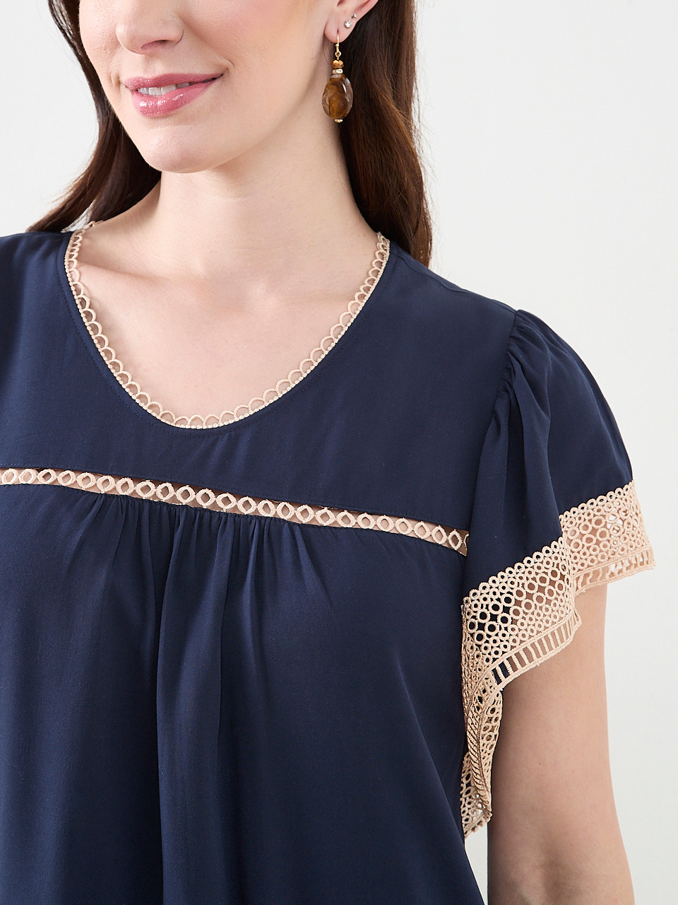 Crochet Detail Flutter Sleeve Dress