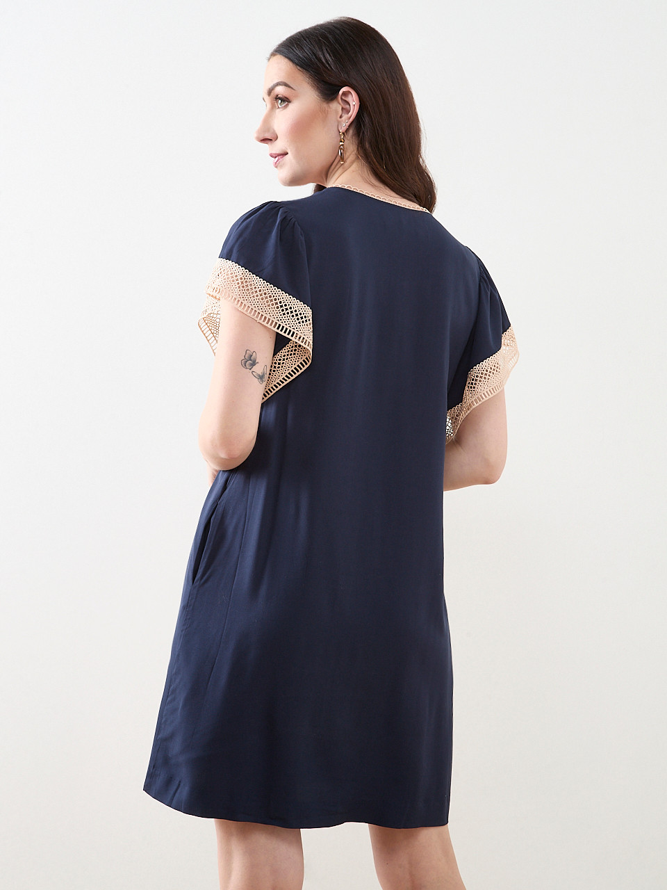 Crochet Detail Flutter Sleeve Dress