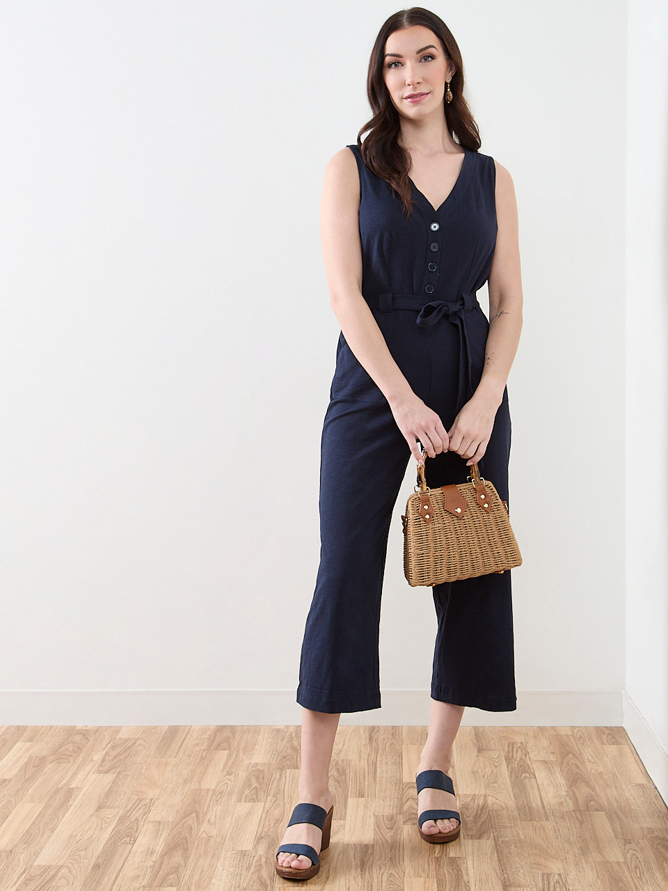 Crop Length Cotton Slub Jumpsuit