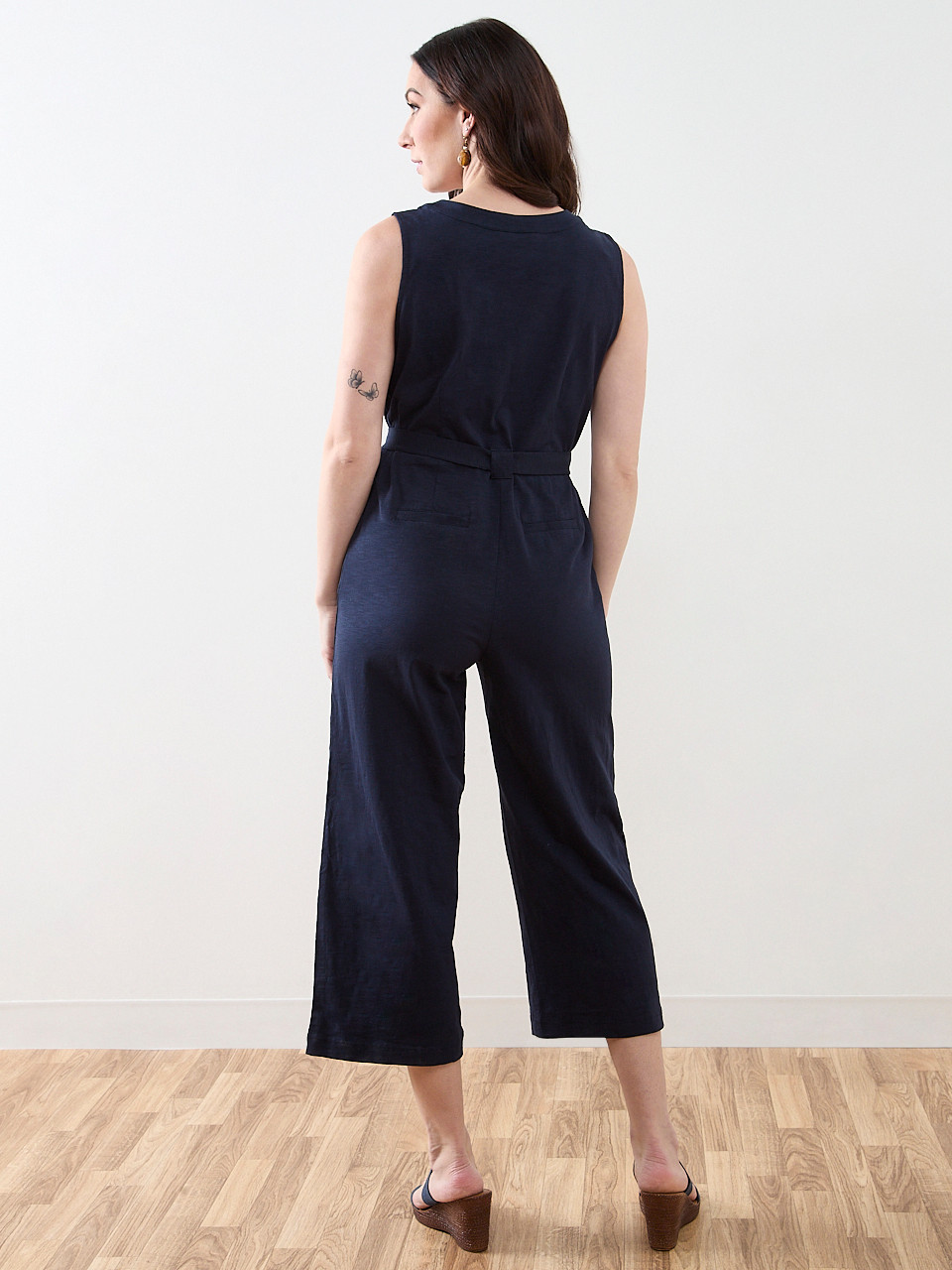 Crop Length Cotton Slub Jumpsuit