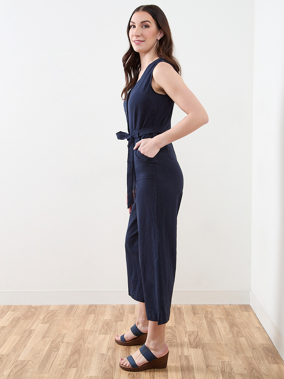 Crop Length Cotton Slub Jumpsuit