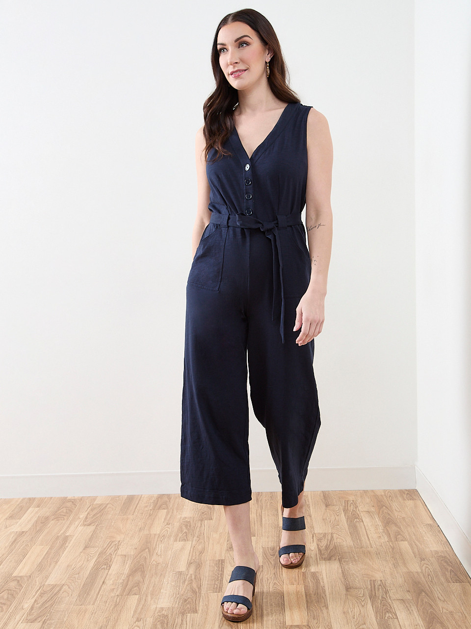 Crop Length Cotton Slub Jumpsuit