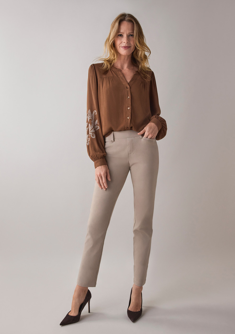 Emily Micro-Twill Mushroom Slim Leg Pant