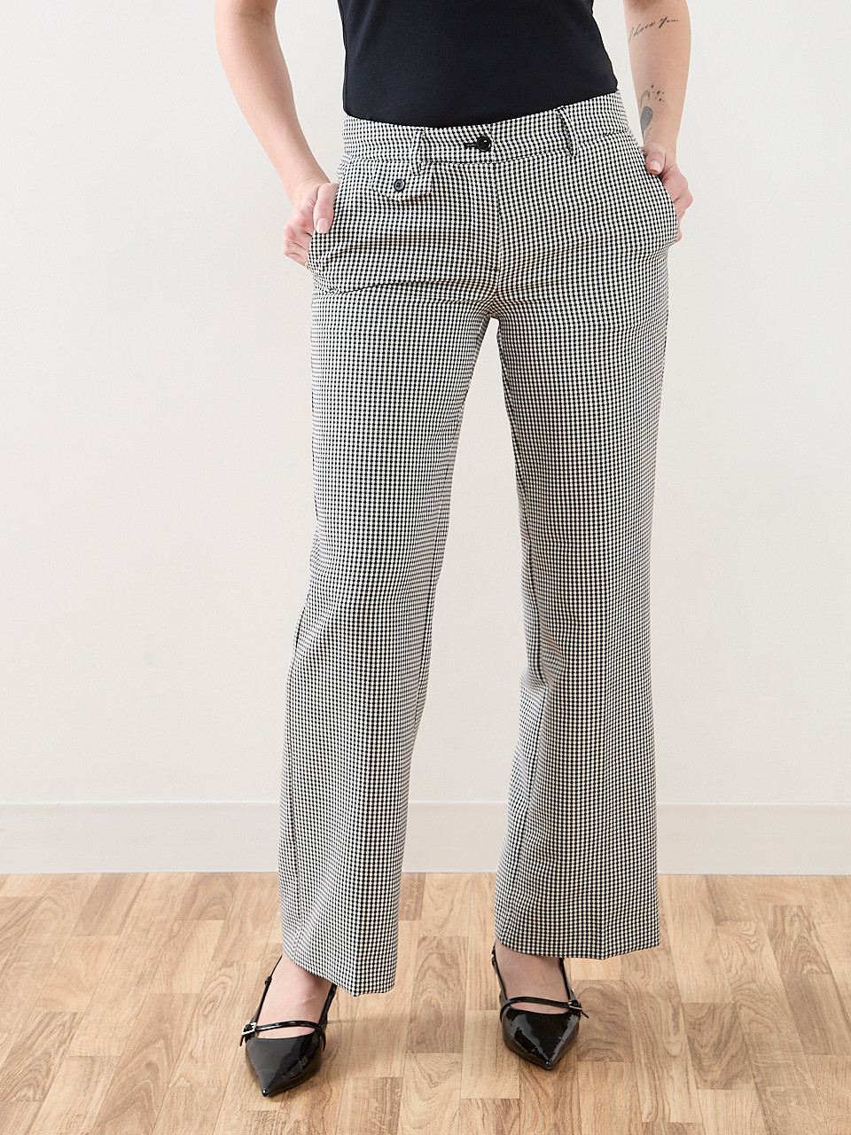 Hannah Wide Leg Trouser in Black/White Print