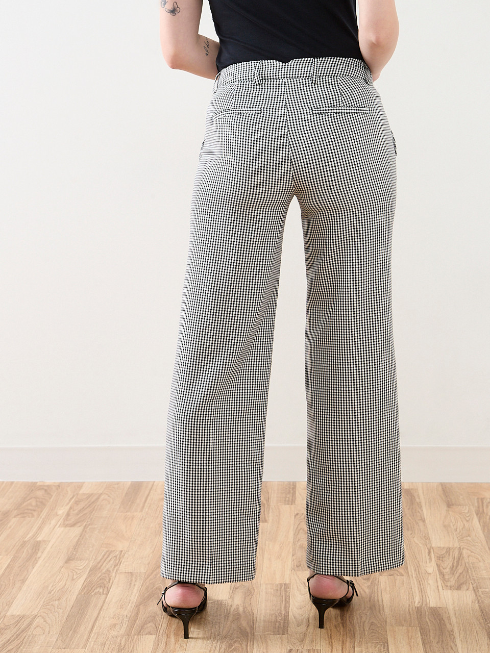 Hannah Wide Leg Trouser in Black/White Print